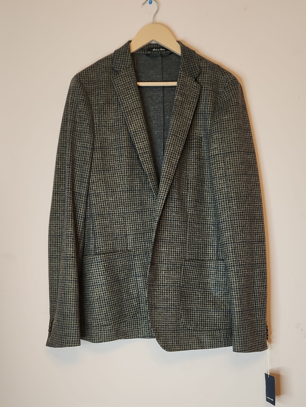 LANDS END Men's Gray Check Blazer - Classic Tailored Wool Blend, size 40L